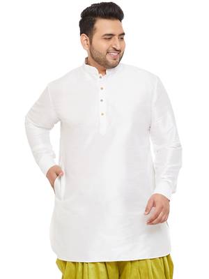 Men'S White Silk Blend Kurta 1