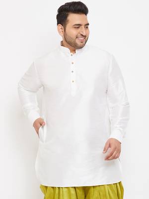 Men'S White Silk Blend Kurta 2