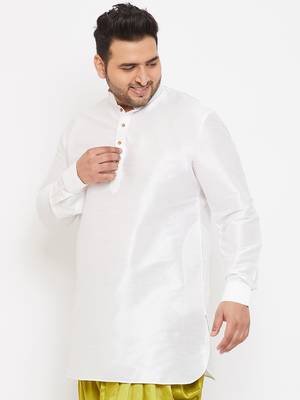 Men'S White Silk Blend Kurta 3