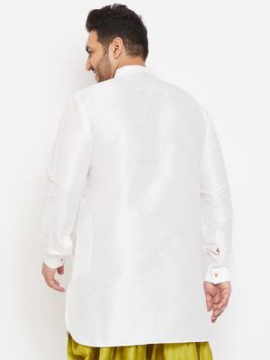 Men'S White Silk Blend Kurta 4