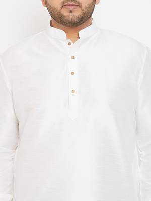 Men'S White Silk Blend Kurta 5
