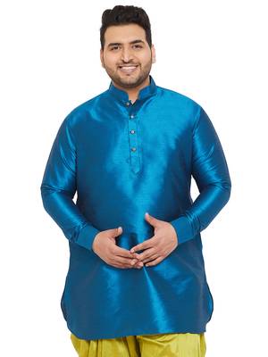 Men'S Turquoise Silk Blend Kurta 1