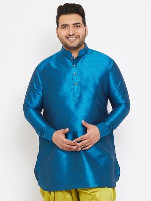 Men'S Turquoise Silk Blend Kurta 2