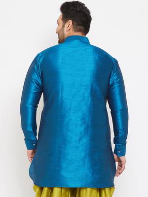 Men'S Turquoise Silk Blend Kurta 4