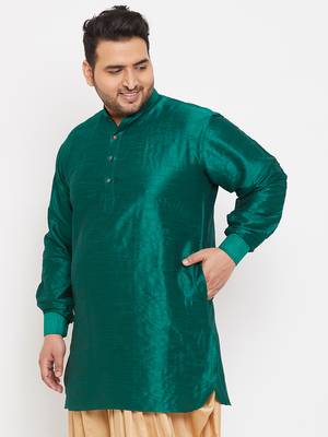 Men'S Green Silk Blend Kurta 3