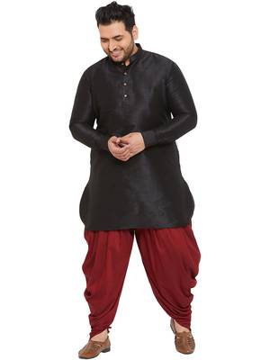 Men'S Black And Maroon Silk Blend Kurta And Dhoti Set 1
