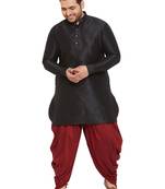 Men'S Black And Maroon Silk Blend Kurta And Dhoti Set
