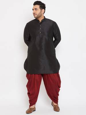 Men'S Black And Maroon Silk Blend Kurta And Dhoti Set 2