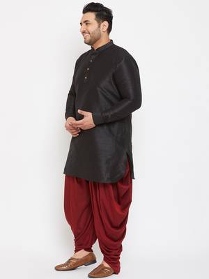 Men'S Black And Maroon Silk Blend Kurta And Dhoti Set 3