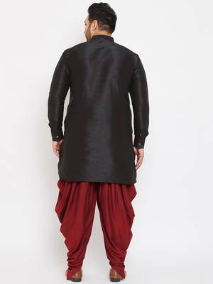 Men'S Black And Maroon Silk Blend Kurta And Dhoti Set 4