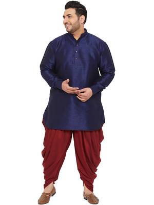 Men'S Navy Blue And Maroon Silk Blend Kurta And Dhoti Set 1