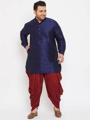 Men'S Navy Blue And Maroon Silk Blend Kurta And Dhoti Set 2