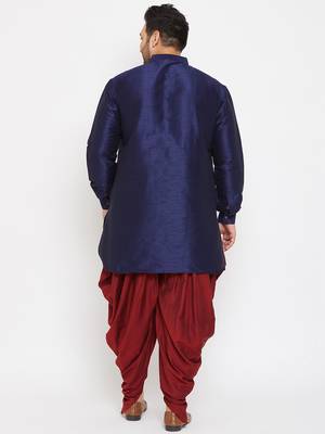 Men'S Navy Blue And Maroon Silk Blend Kurta And Dhoti Set 4