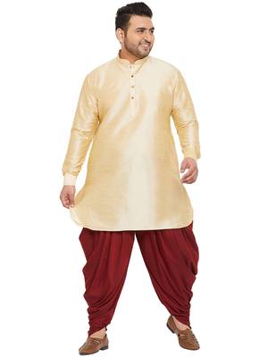 Men'S Gold And Maroon Silk Blend Kurta And Dhoti Set 1