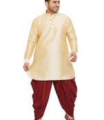 Men'S Gold And Maroon Silk Blend Kurta And Dhoti Set