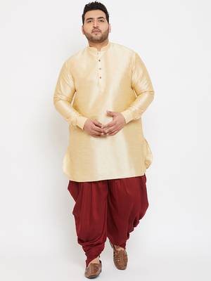 Men'S Gold And Maroon Silk Blend Kurta And Dhoti Set 2