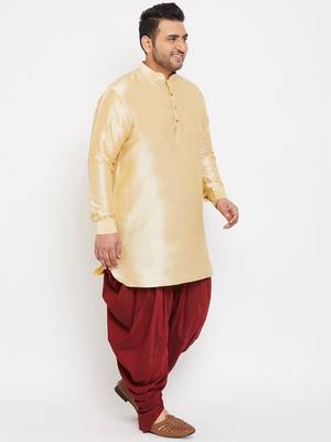 Men'S Gold And Maroon Silk Blend Kurta And Dhoti Set 3