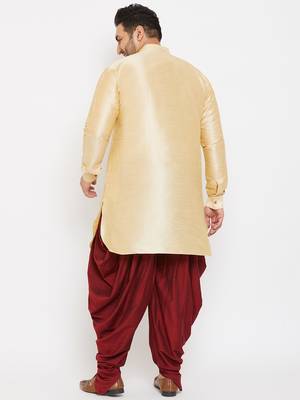 Men'S Gold And Maroon Silk Blend Kurta And Dhoti Set 4