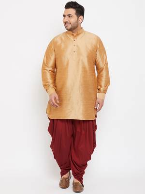 Men'S Rose Gold And Maroon Silk Blend Kurta And Dhoti Set 2