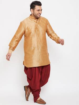 Men'S Rose Gold And Maroon Silk Blend Kurta And Dhoti Set 3