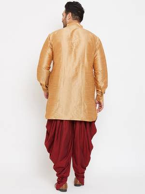 Men'S Rose Gold And Maroon Silk Blend Kurta And Dhoti Set 4