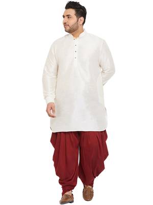 Men'S Cream And Maroon Silk Blend Kurta And Dhoti Set 1