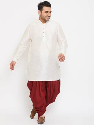 Men'S Cream And Maroon Silk Blend Kurta And Dhoti Set 2