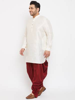 Men'S Cream And Maroon Silk Blend Kurta And Dhoti Set 3