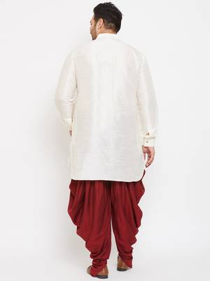 Men'S Cream And Maroon Silk Blend Kurta And Dhoti Set 4