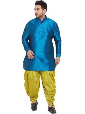Turquoise And Cyan Green Silk Blend Kurta And Dhoti Set 1