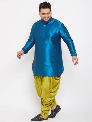 Turquoise And Cyan Green Silk Blend Kurta And Dhoti Set 3