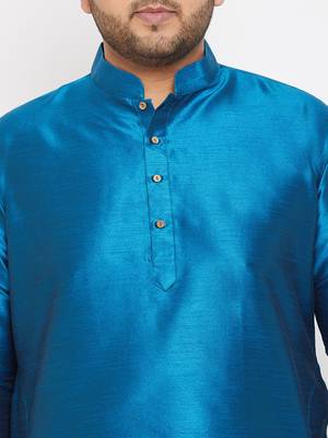 Turquoise And Cyan Green Silk Blend Kurta And Dhoti Set 5