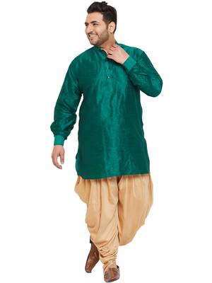 Men'S Green And Rose Gold Silk Blend Kurta And Dhoti Set 1