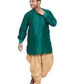 Men'S Green And Rose Gold Silk Blend Kurta And Dhoti Set