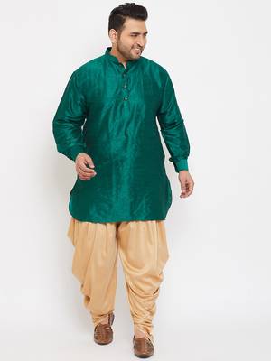 Men'S Green And Rose Gold Silk Blend Kurta And Dhoti Set 2