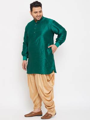 Men'S Green And Rose Gold Silk Blend Kurta And Dhoti Set 3