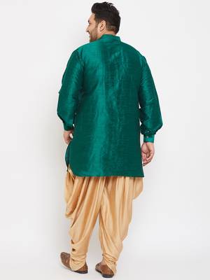 Men'S Green And Rose Gold Silk Blend Kurta And Dhoti Set 4