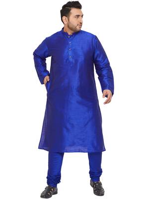 Men'S Blue Silk Blend Kurta Pyjama Set 1