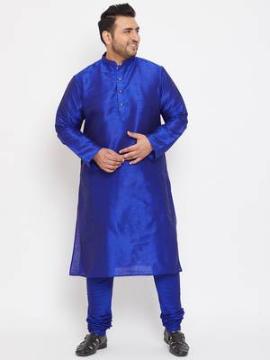 Men'S Blue Silk Blend Kurta Pyjama Set 2