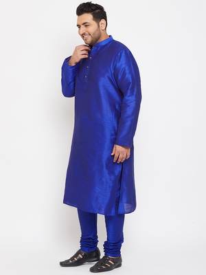 Men'S Blue Silk Blend Kurta Pyjama Set 3