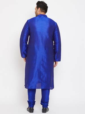 Men'S Blue Silk Blend Kurta Pyjama Set 4