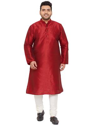 Men'S Maroon And Cream Silk Blend Kurta Pyjama Set 1