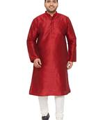 Men'S Maroon And Cream Silk Blend Kurta Pyjama Set