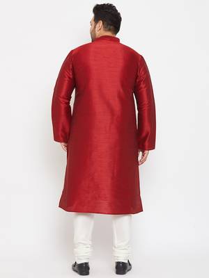Men'S Maroon And Cream Silk Blend Kurta Pyjama Set 4