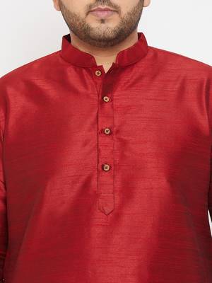 Men'S Maroon And Cream Silk Blend Kurta Pyjama Set 5