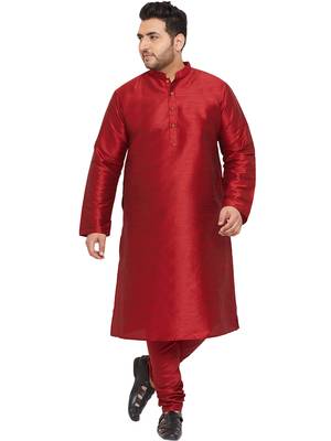 Men'S Maroon Silk Blend Kurta Pyjama Set 1