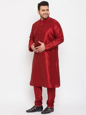 Men'S Maroon Silk Blend Kurta Pyjama Set 3