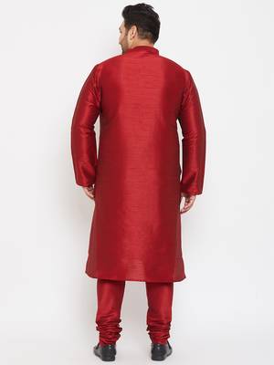 Men'S Maroon Silk Blend Kurta Pyjama Set 4