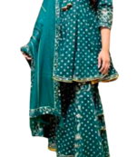 Green kurti Sharara& duptta In Rayon Gotta Detailing On yoke And Designer Duptta