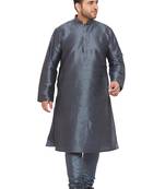 Men'S Steel Grey Silk Blend Kurta Pyjama Set